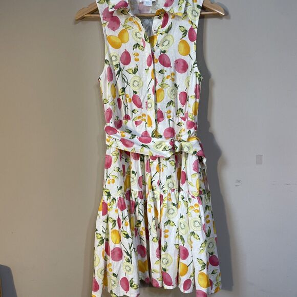 Cynthia Rowley Dresses & Skirts - Cynthia Rowley MIDI Dress Fruit Print Linen Blend Sundress Belted Sz 4 Lemons